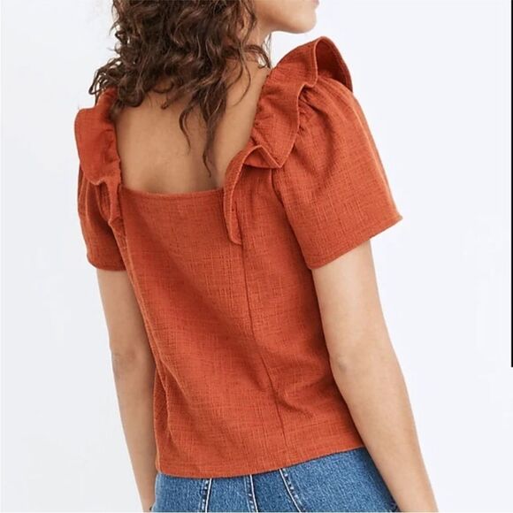 MADEWELL | Crosshatch Burnt Orange Ruffled Top Women’s Size X-Small - Picture 2 of 10